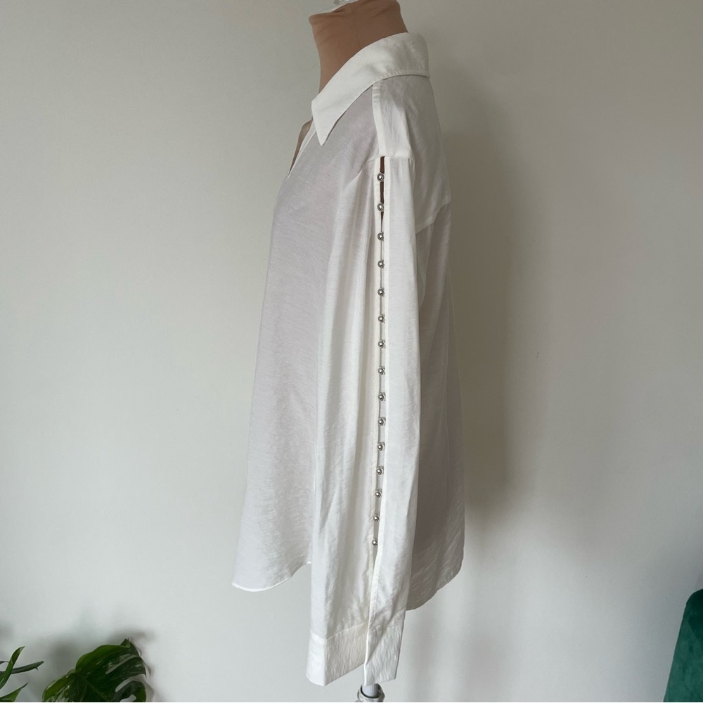 Jonathan Simkhai Stormy Beaded Ivory V-Neck Collar Long Sleeve Coverup Top NWT M - Picture 7 of 12